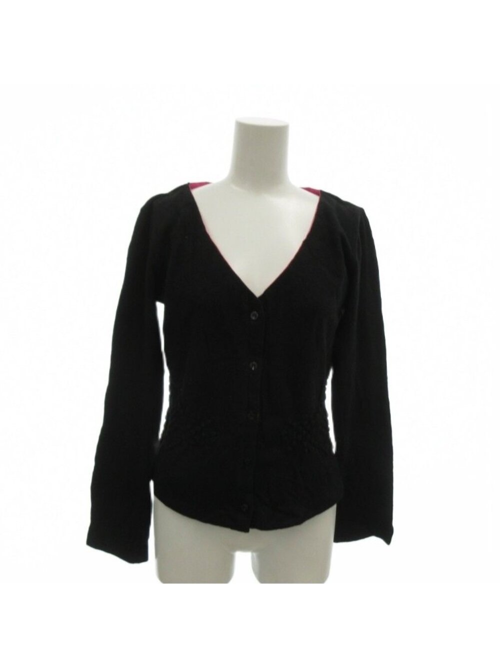Fendi Cardigan Knit Piping V-neck Long Sleeve Button Angora Black 36